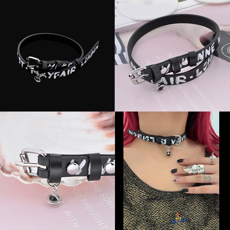 Statement Orb Design Leather Belt Choker Necklace / Bracelet (5 Colors)