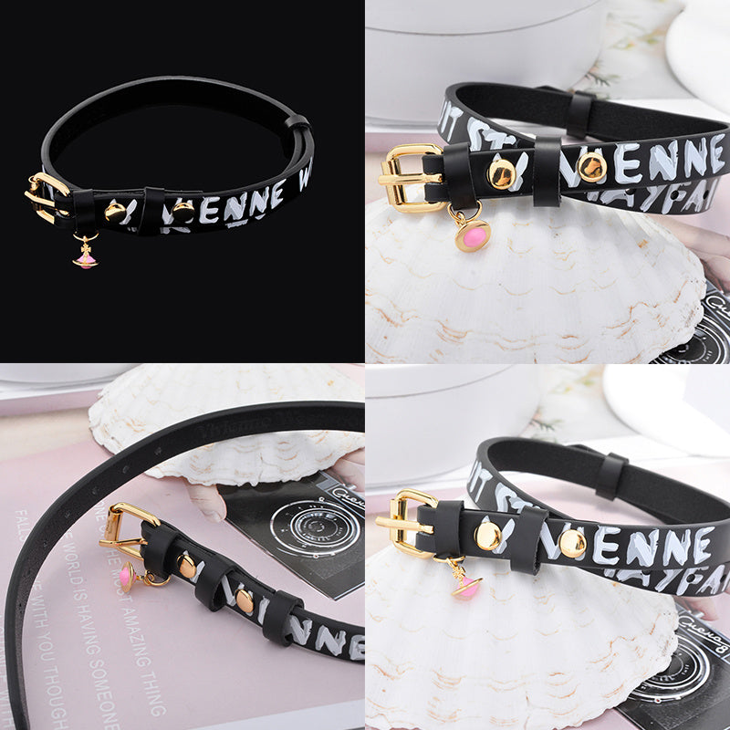 Statement Orb Design Leather Belt Choker Necklace / Bracelet (5 Colors)