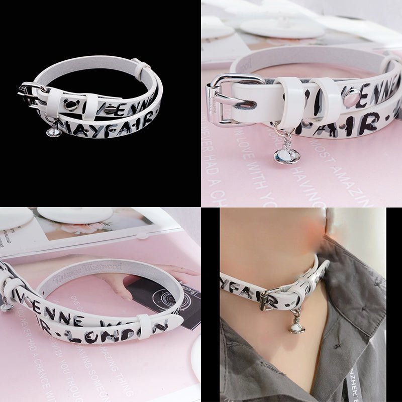 Statement Orb Design Leather Belt Choker Necklace / Bracelet (5 Colors)