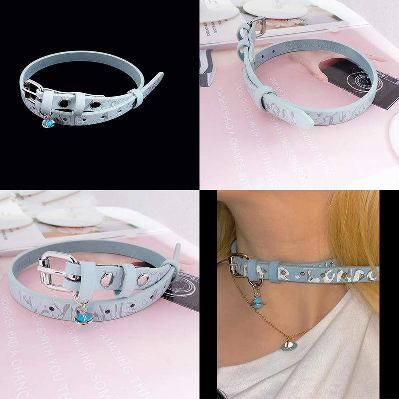 Statement Orb Design Leather Belt Choker Necklace / Bracelet (5 Colors)