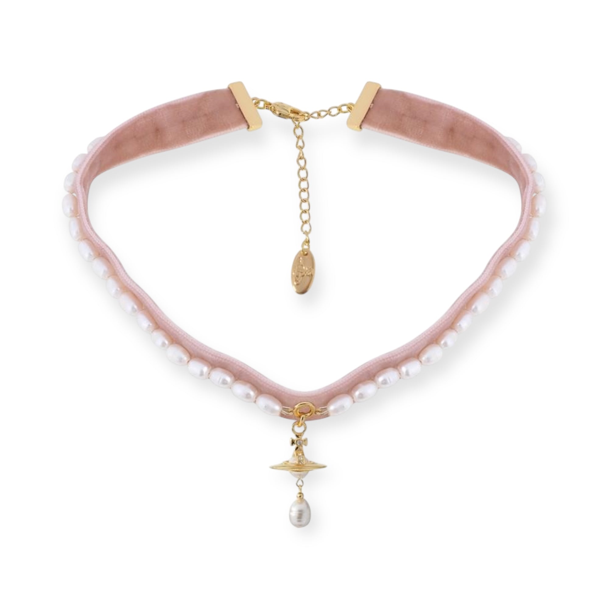 Colored Velvet Strip Beaded Tear Drop Orb Pendant Choker Necklace (3 Colors)