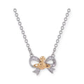 Gem Studded Ribbon Bow Orb Pendant Necklace Silver & Rose Gold (2 Colors)