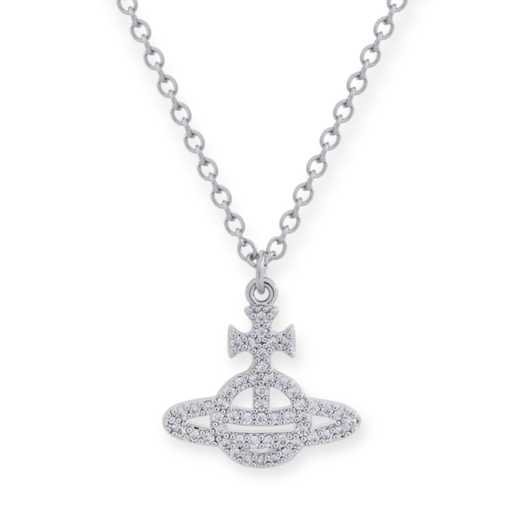 Gem Studded Encrusted Outline Orb Pendant Necklace