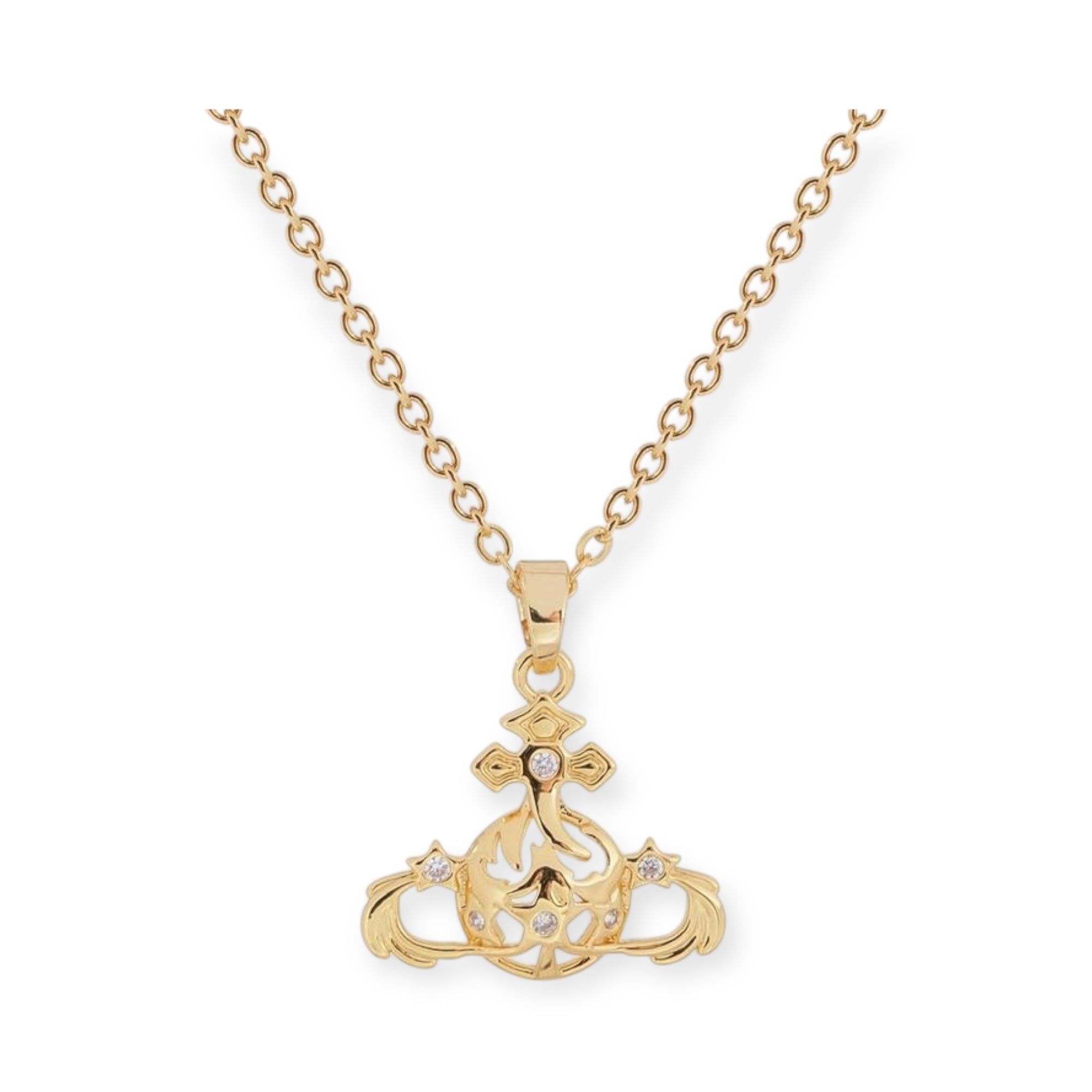 Abstract Gapped Orb Pendant Gem Star Details Necklace Gold & Silver (2 Colors)
