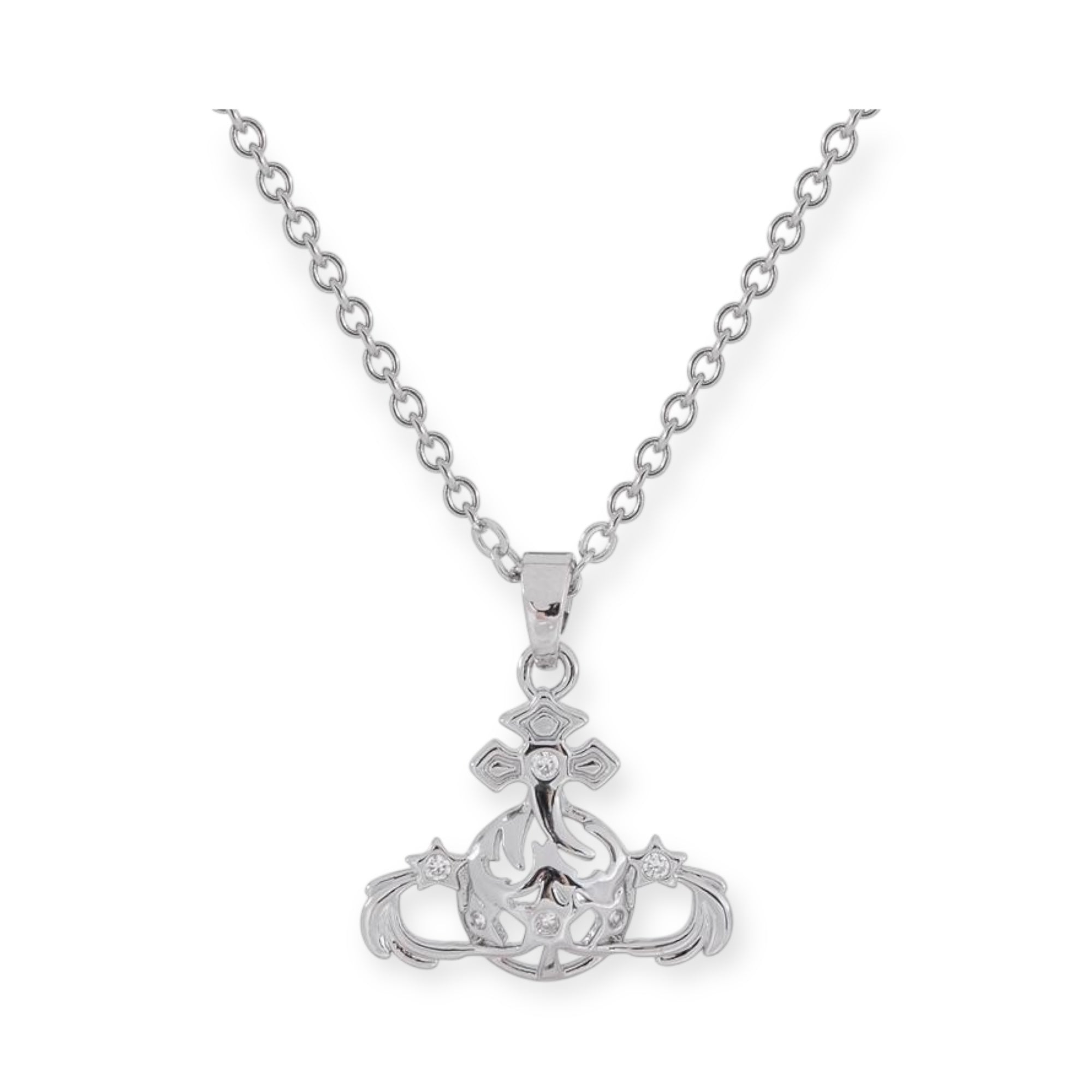 Abstract Gapped Orb Pendant Gem Star Details Necklace Gold & Silver (2 Colors)