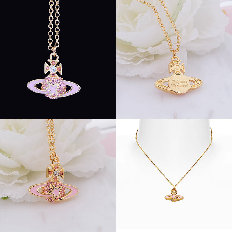 Shooting Star Mini Gem Studded Orb Pendant Necklace (5 Colors)