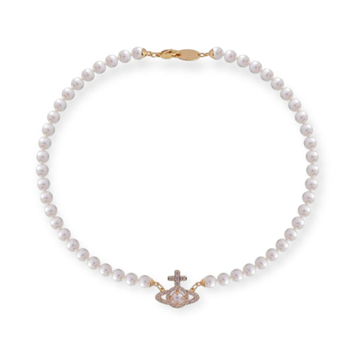 Beaded Pearl Gem Studded Pendant Orb Necklace (3 Colors)