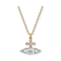Oval Pearl Orb Gem Studded Leaf Details Necklace Gold & Silver (2 Colors)