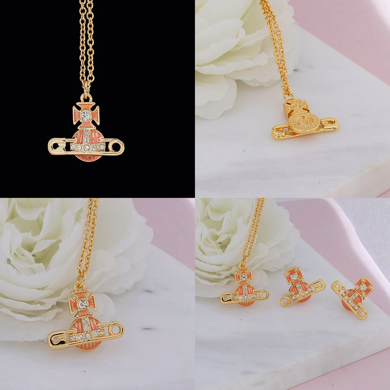 Safety Pin Striped Colorful Abstract Orb Pendant Necklace (2 Styles & 2 Colors)