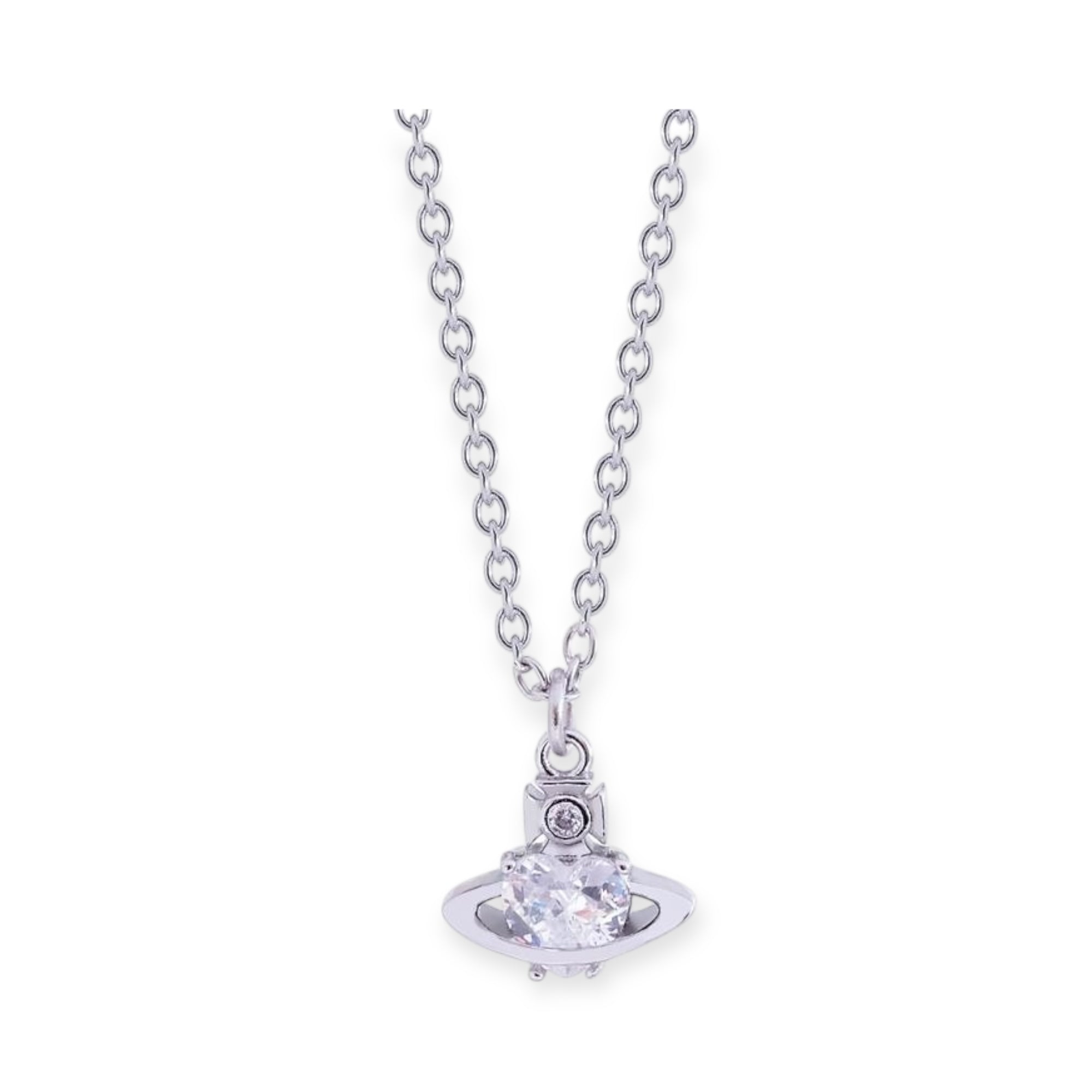 Mini Heart Gemstone Orb Pendant Necklace Purple & Silver (2 Colors)