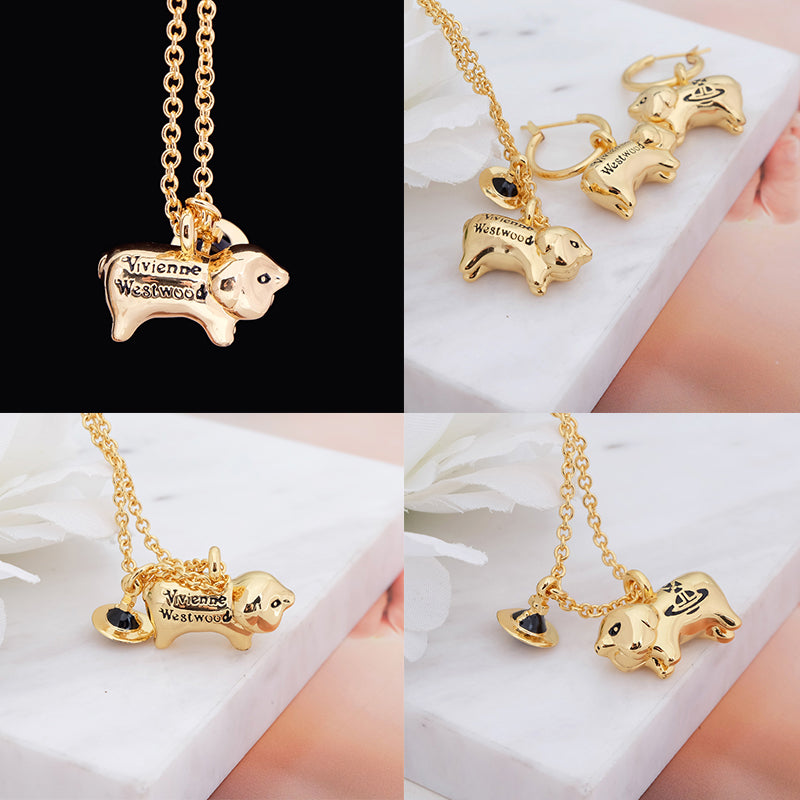 Mini Orb Engraved Pig Animal Gold & Silver Necklace (2 Colors)