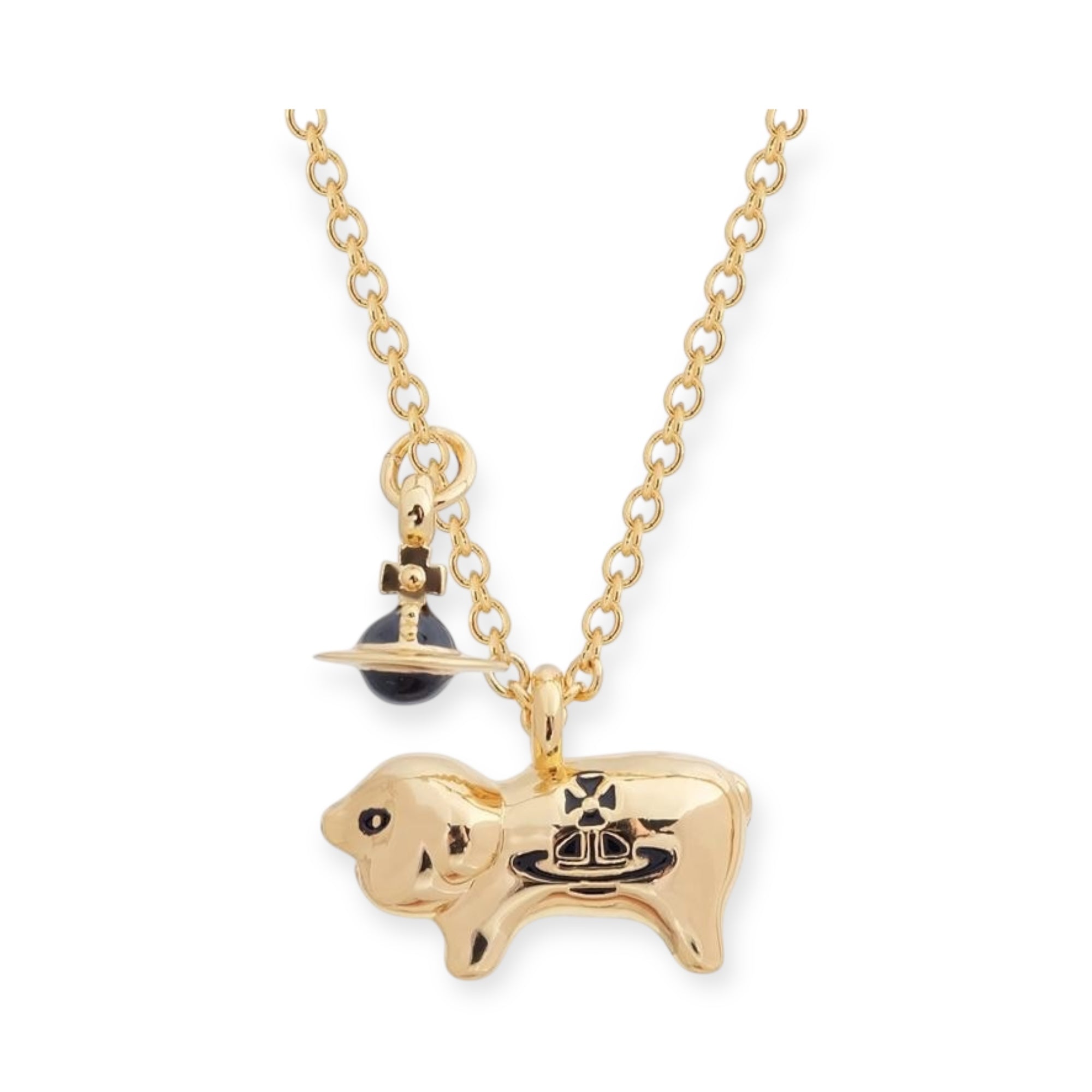 Mini Orb Engraved Pig Animal Gold & Silver Necklace (2 Colors)