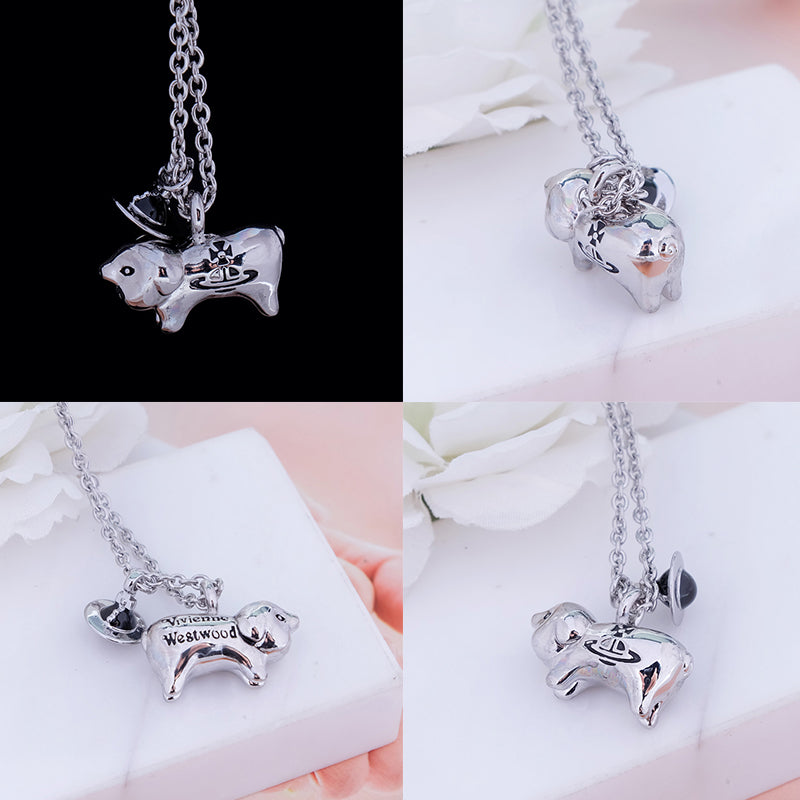 Mini Orb Engraved Pig Animal Gold & Silver Necklace (2 Colors)