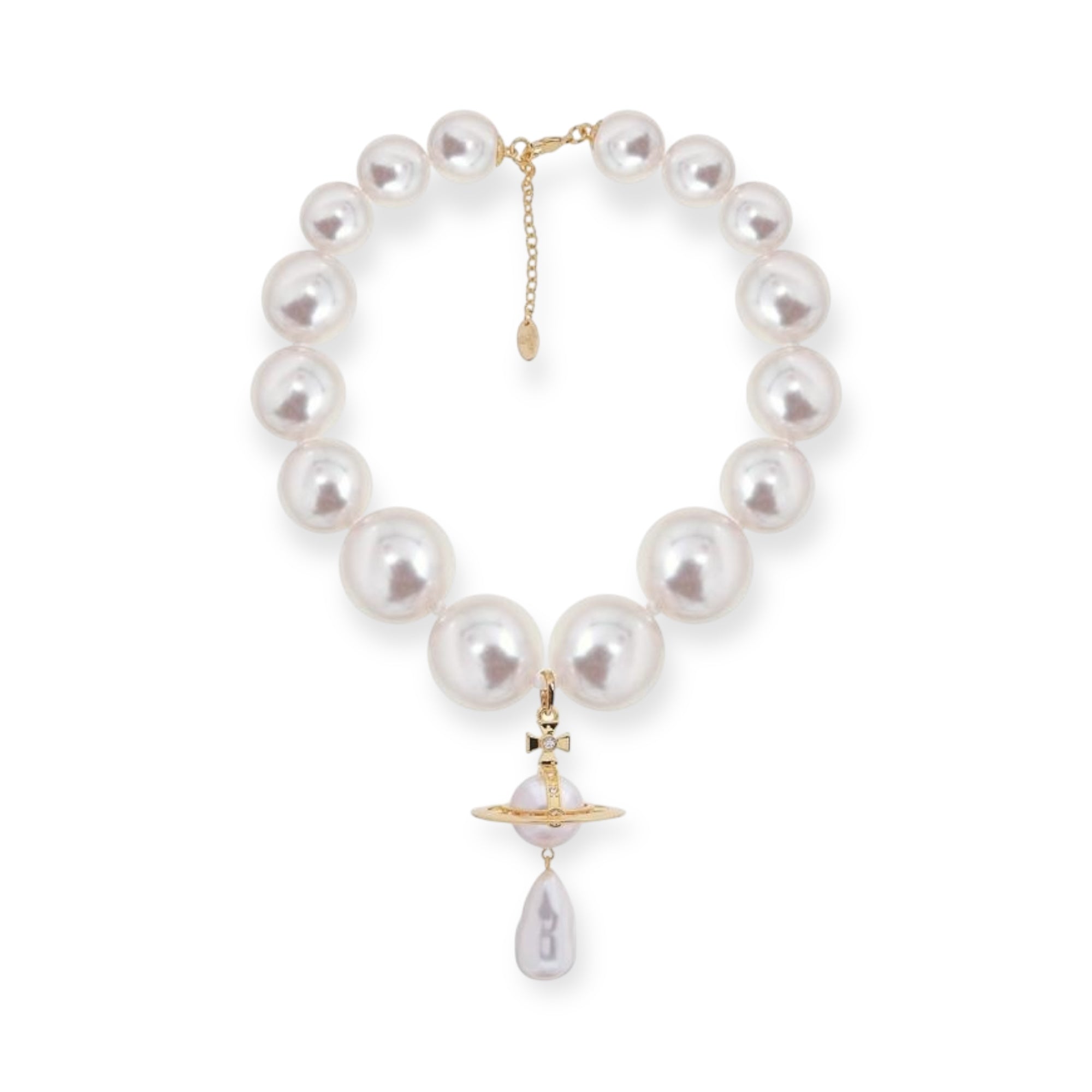 Jumbo Pearl Choker Tear Drop Orb Pendant Necklace Gold & Silver (2 Colors)