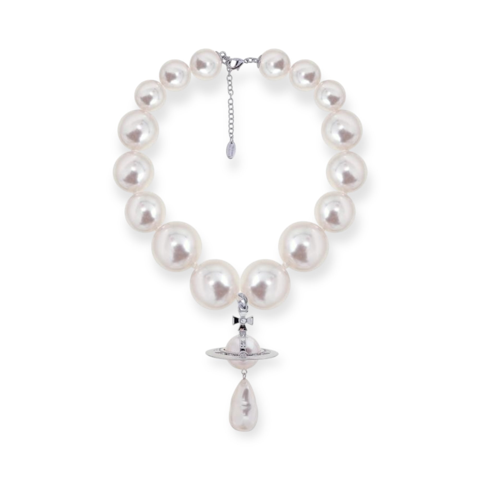 Jumbo Pearl Choker Tear Drop Orb Pendant Necklace Gold & Silver (2 Colors)