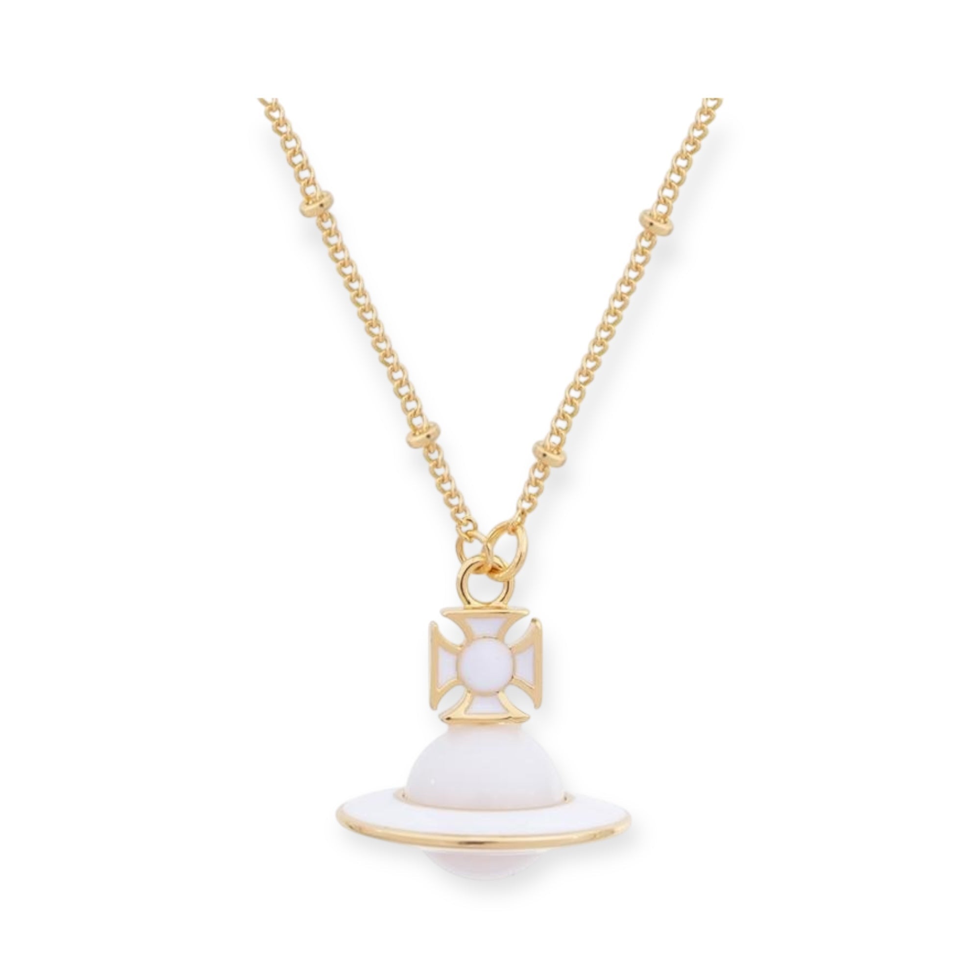 Pastel Outlined Pendant Orb Necklace White & Baby Pink (2 Colors)