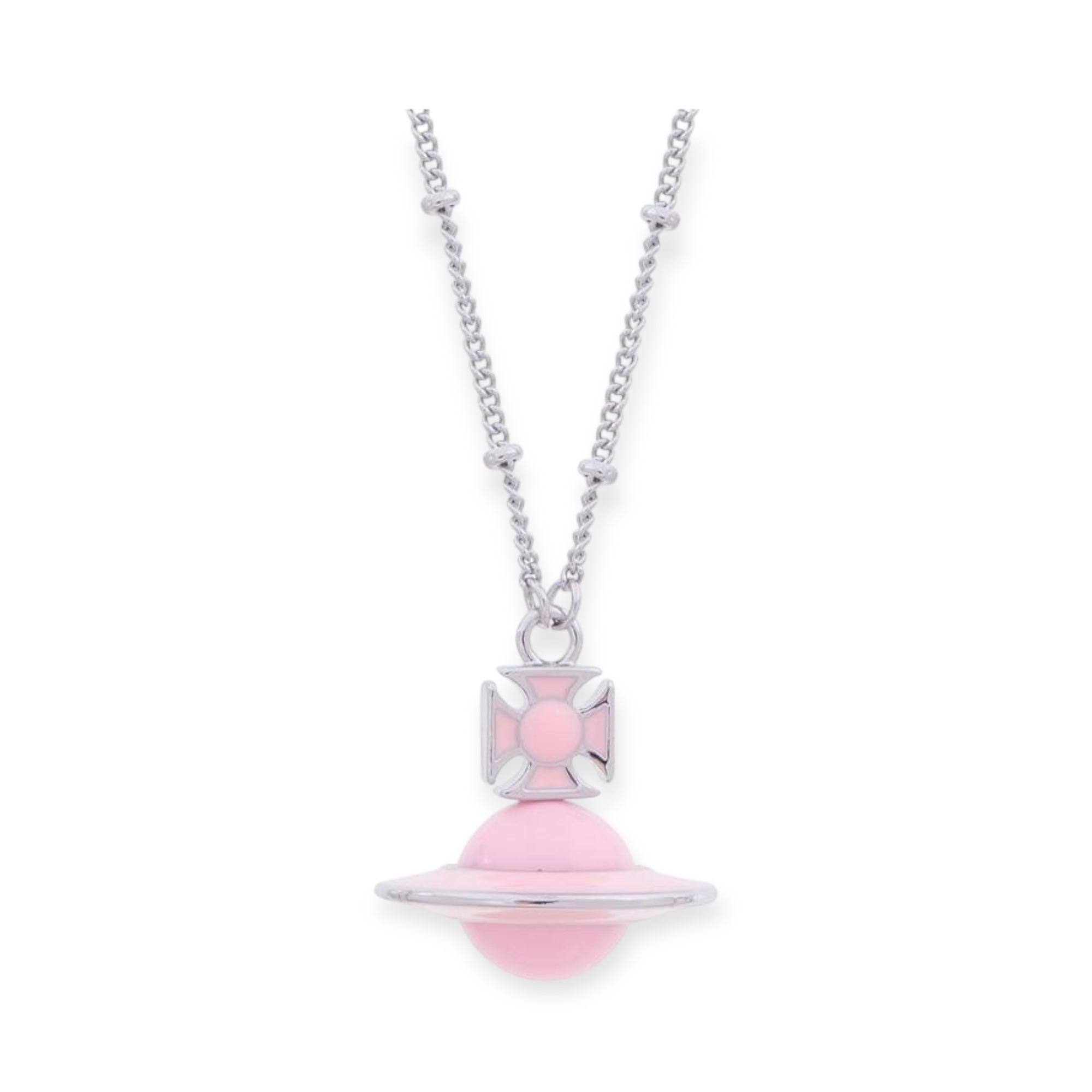 Pastel Outlined Pendant Orb Necklace White & Baby Pink (2 Colors)