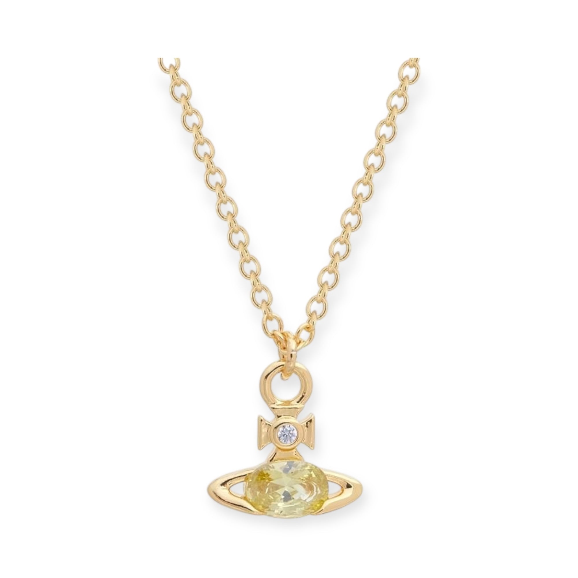 Mini Oval Gemstone Orb Pendant Necklace Pink & Green (2 Colors)