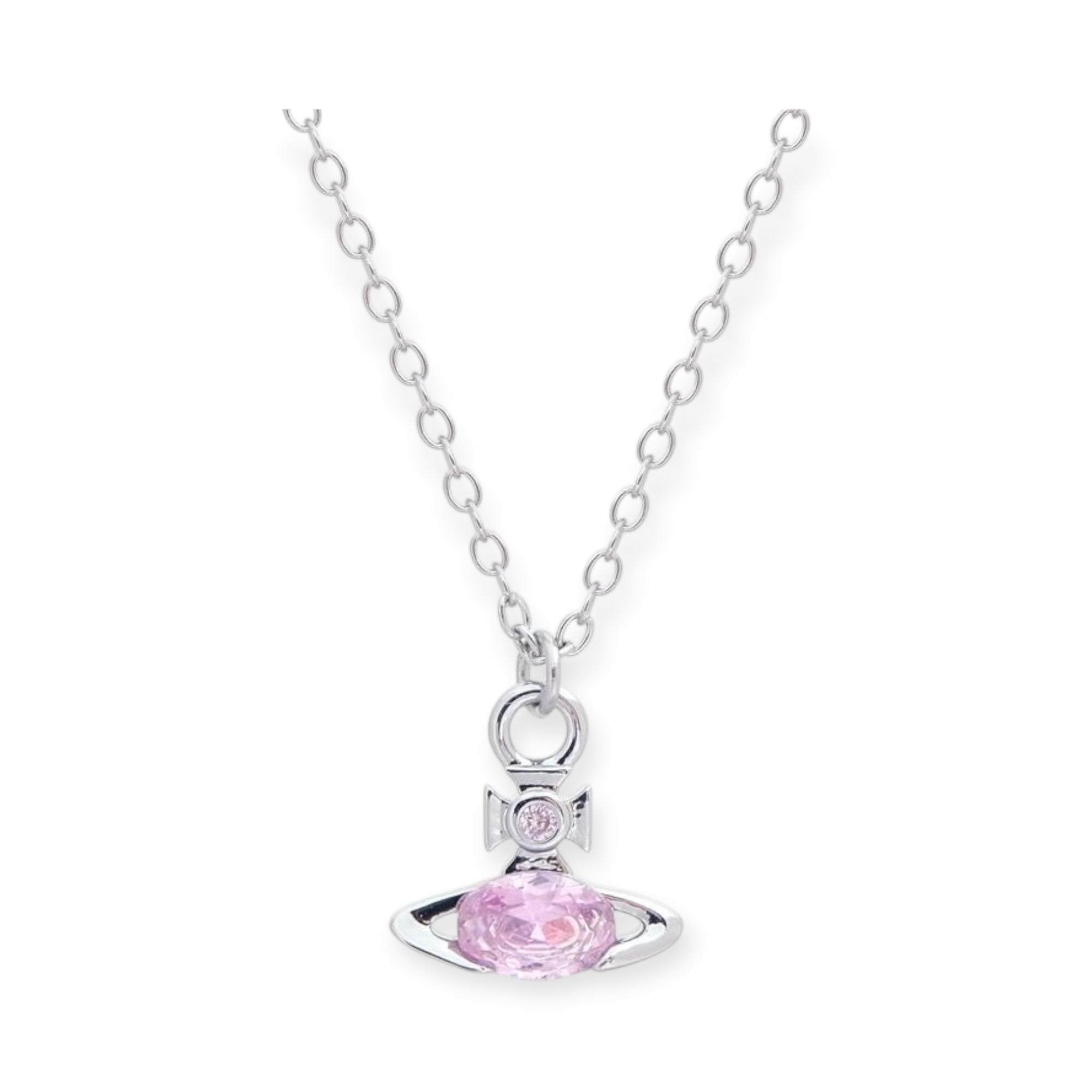 Mini Oval Gemstone Orb Pendant Necklace Pink & Green (2 Colors)