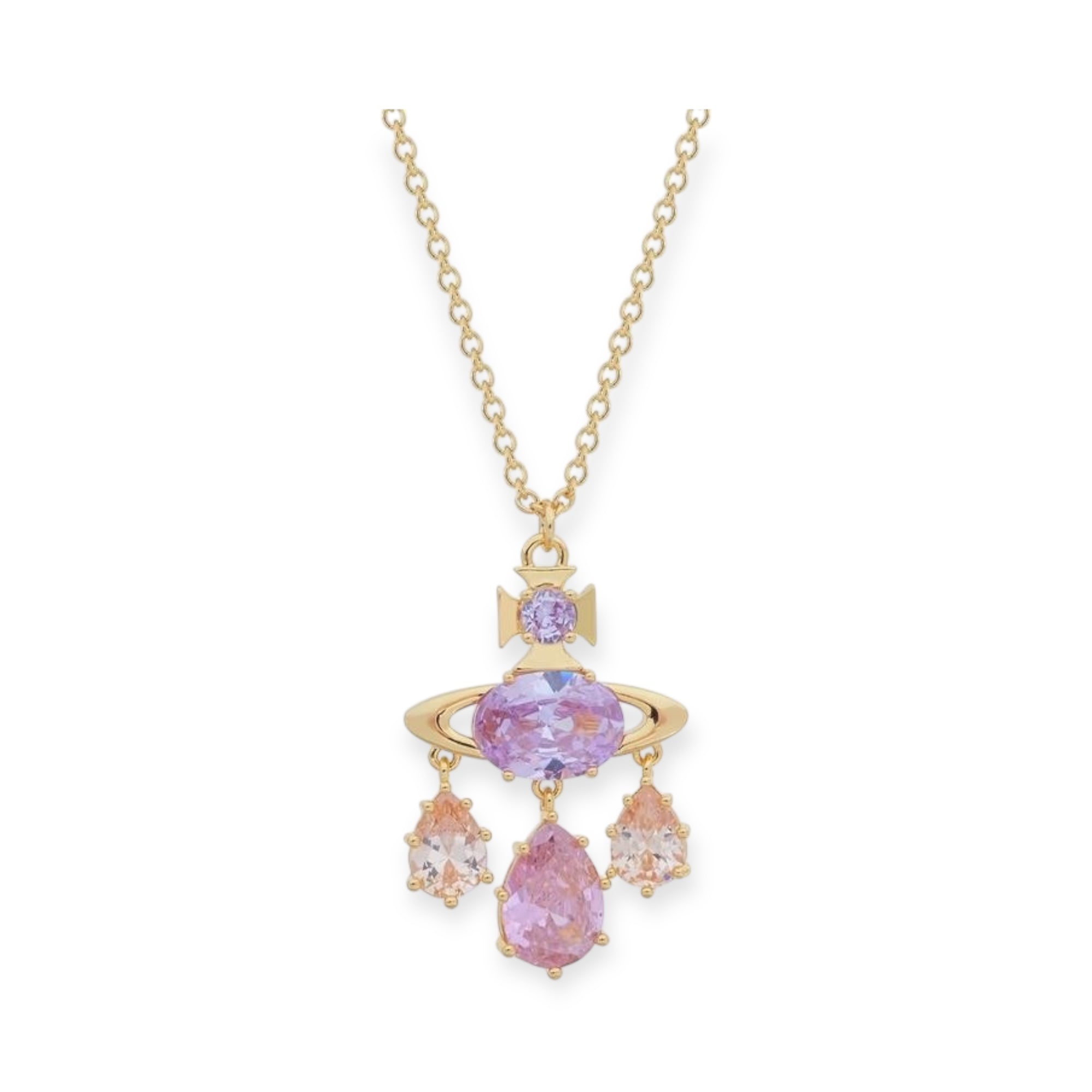 Multi Tear Drop Gem Colorful Orb Pendant Necklace (2 Colors & 2 Chain Types)