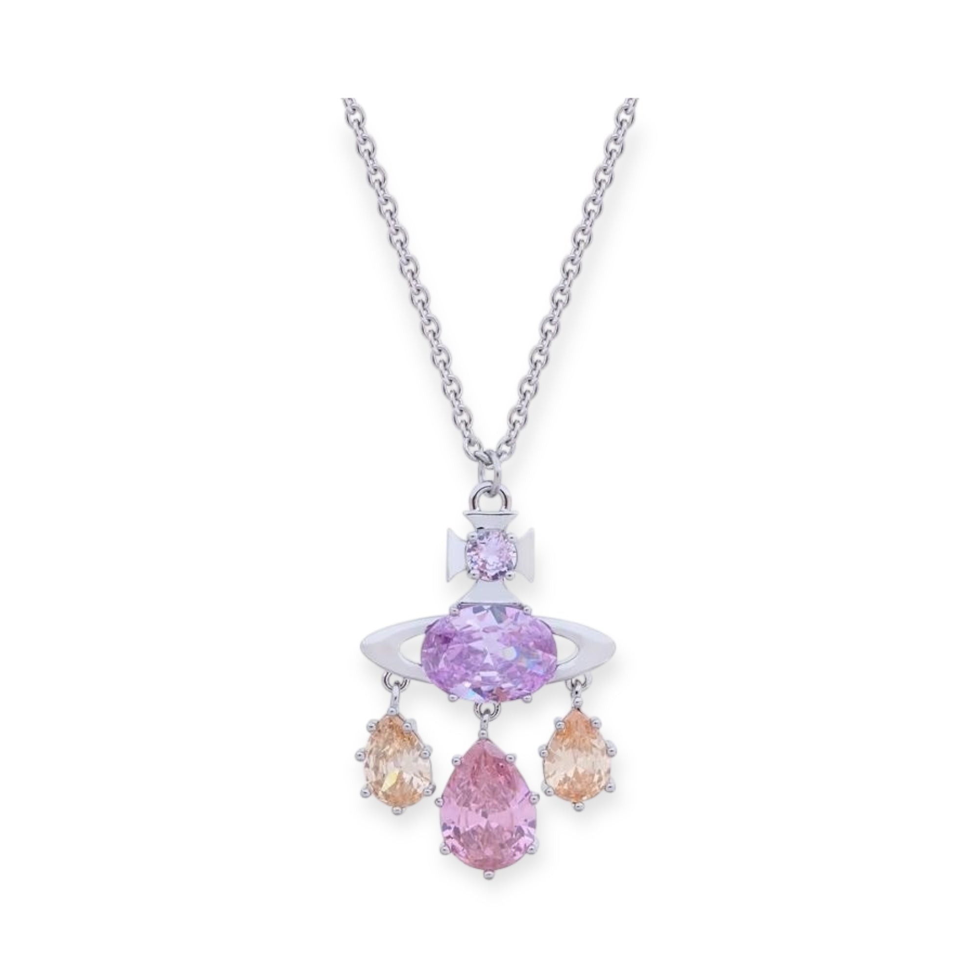 Multi Tear Drop Gem Colorful Orb Pendant Necklace (2 Colors & 2 Chain Types)