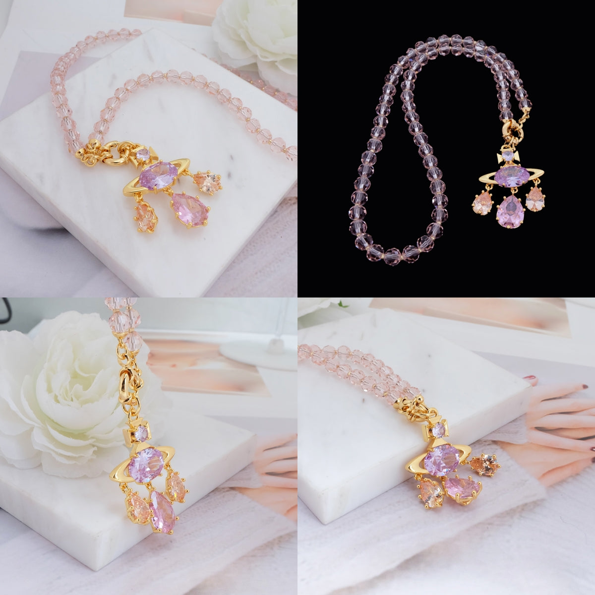 Multi Tear Drop Gem Colorful Orb Pendant Necklace (2 Colors & 2 Chain Types)