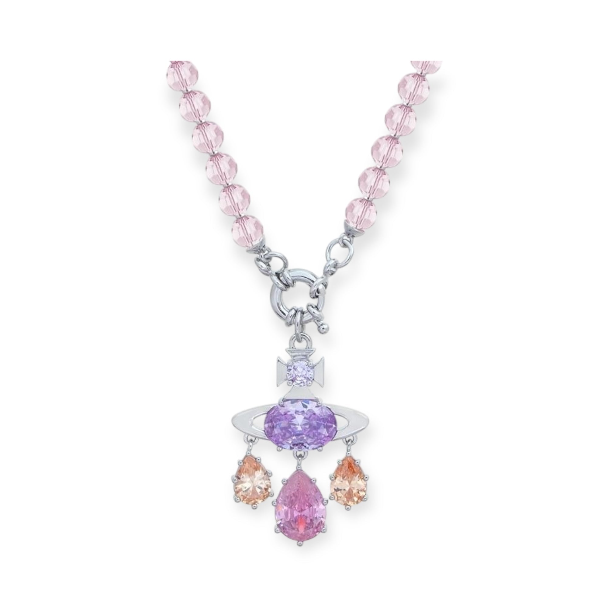 Multi Tear Drop Gem Colorful Orb Pendant Necklace (2 Colors & 2 Chain Types)