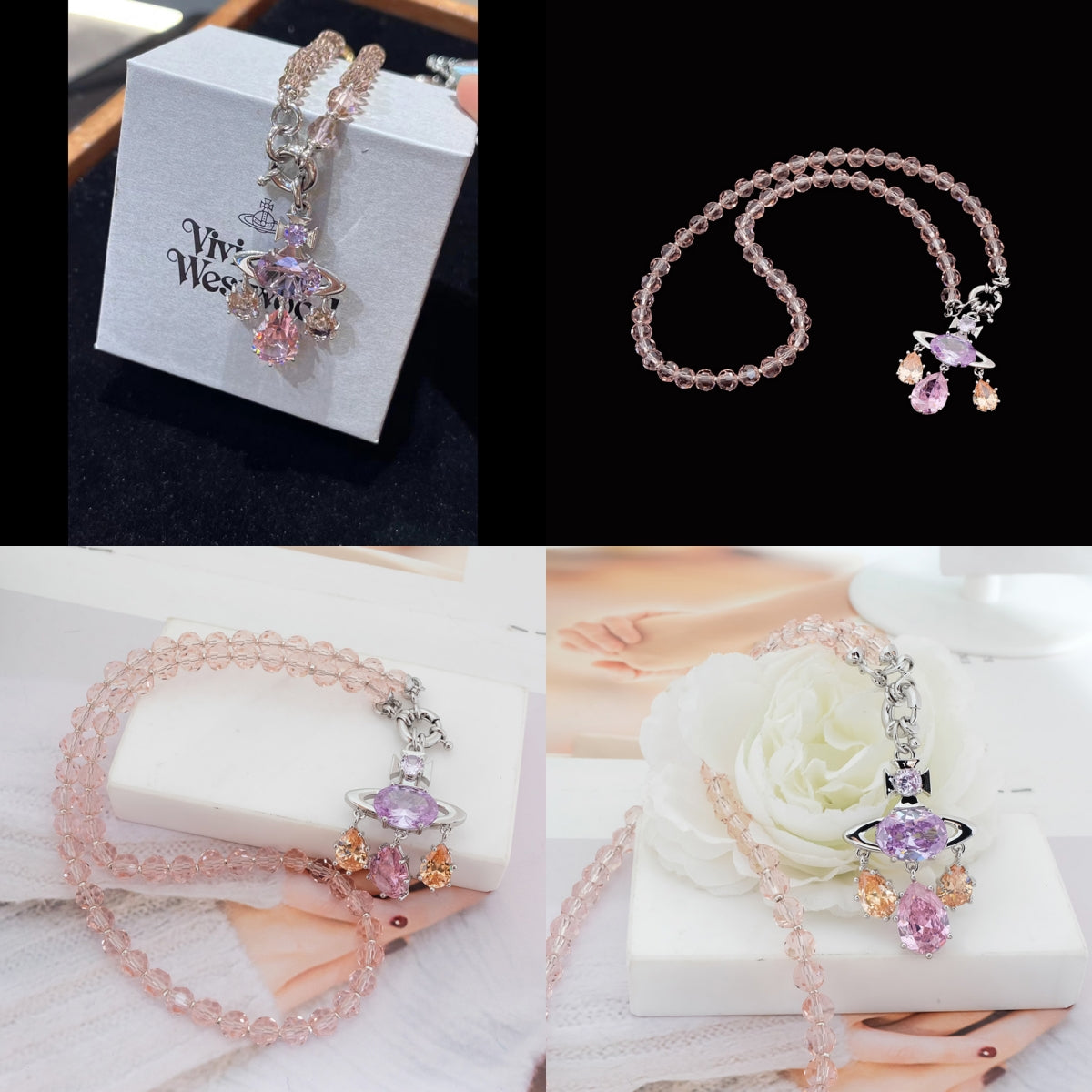 Multi Tear Drop Gem Colorful Orb Pendant Necklace (2 Colors & 2 Chain Types)