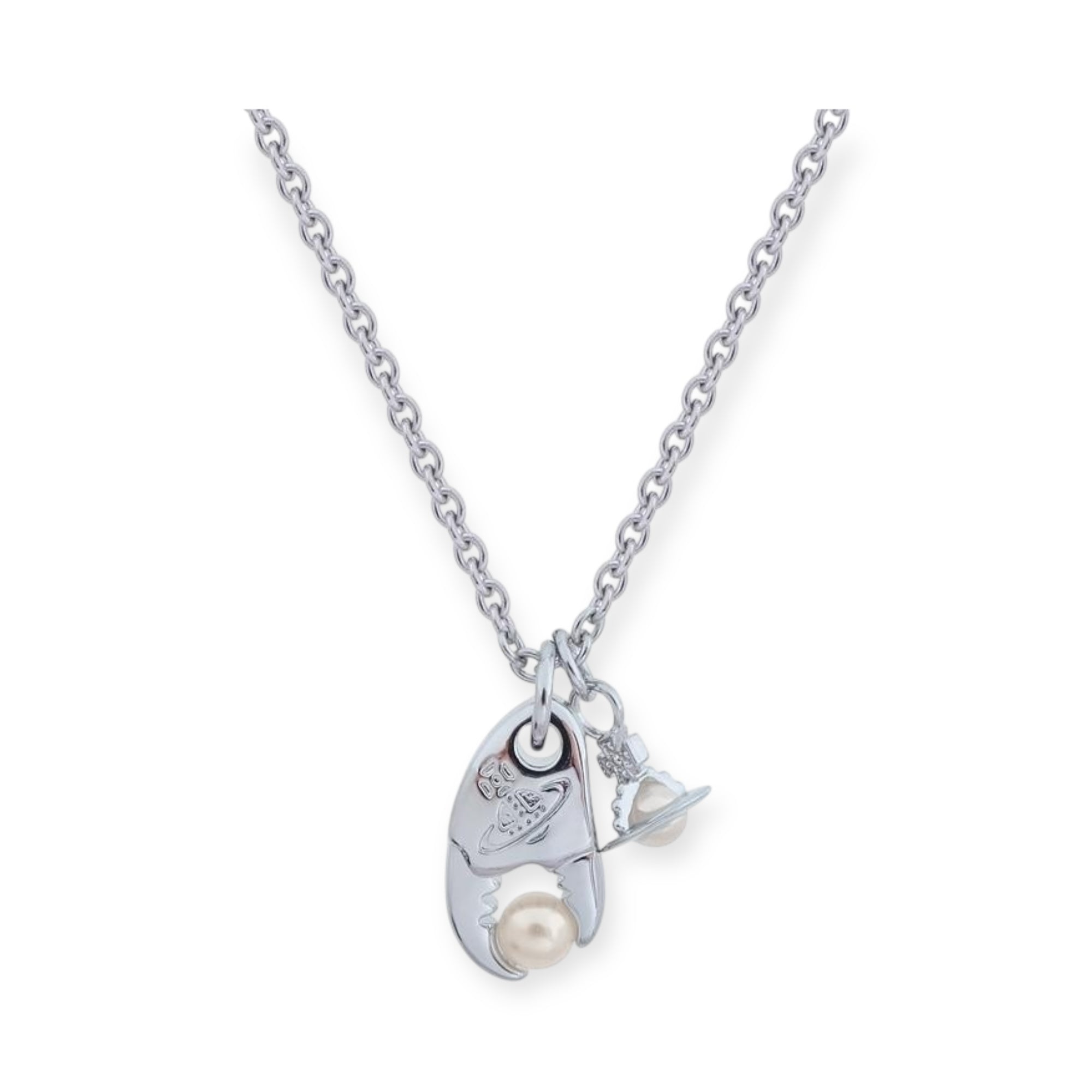 Crab Claw Holding Pearl Design Hanging Orb Pendant Gold & Silver Necklace (2 Colors)