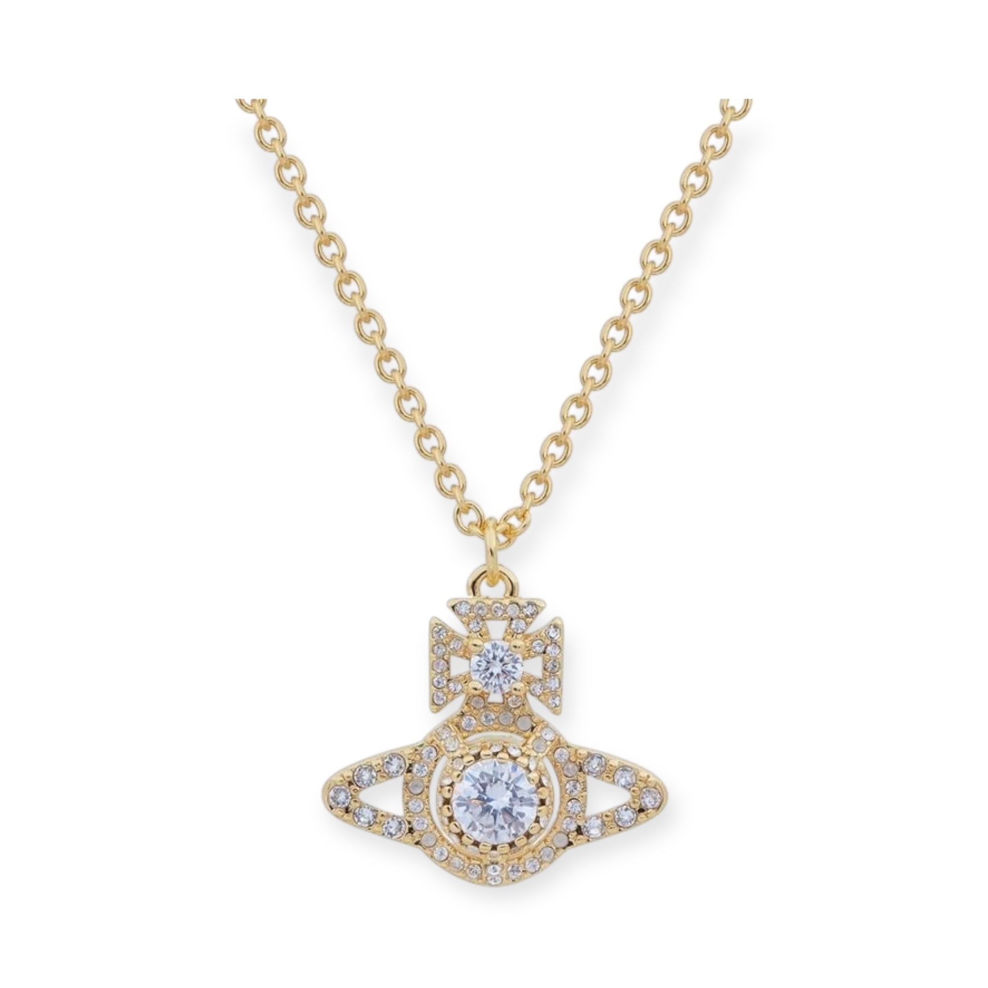 Gem Encrusted Chain Orb Pendant Necklace Gold & Silver (2 Colors)