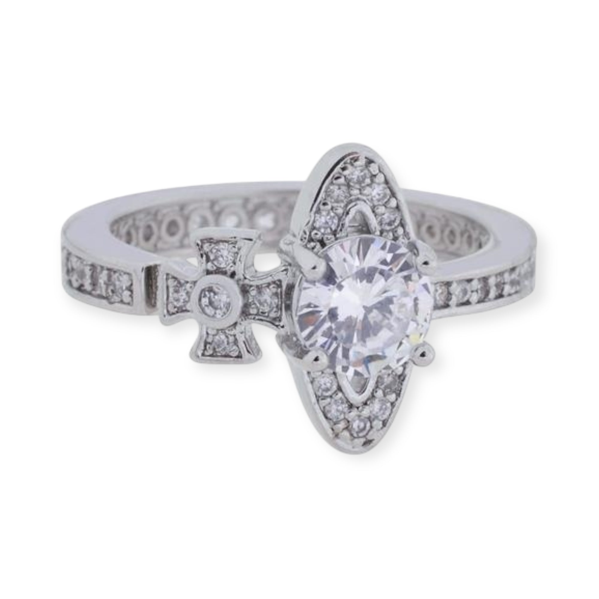 Sideways Orb Design Gem Studded Ring (6 colors)