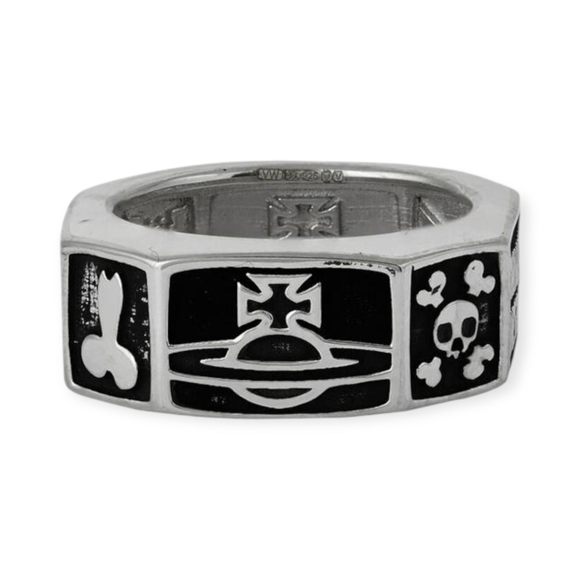 Octagon Shape Multi Symbol Engraved Orb Design Ring (3 Colors)