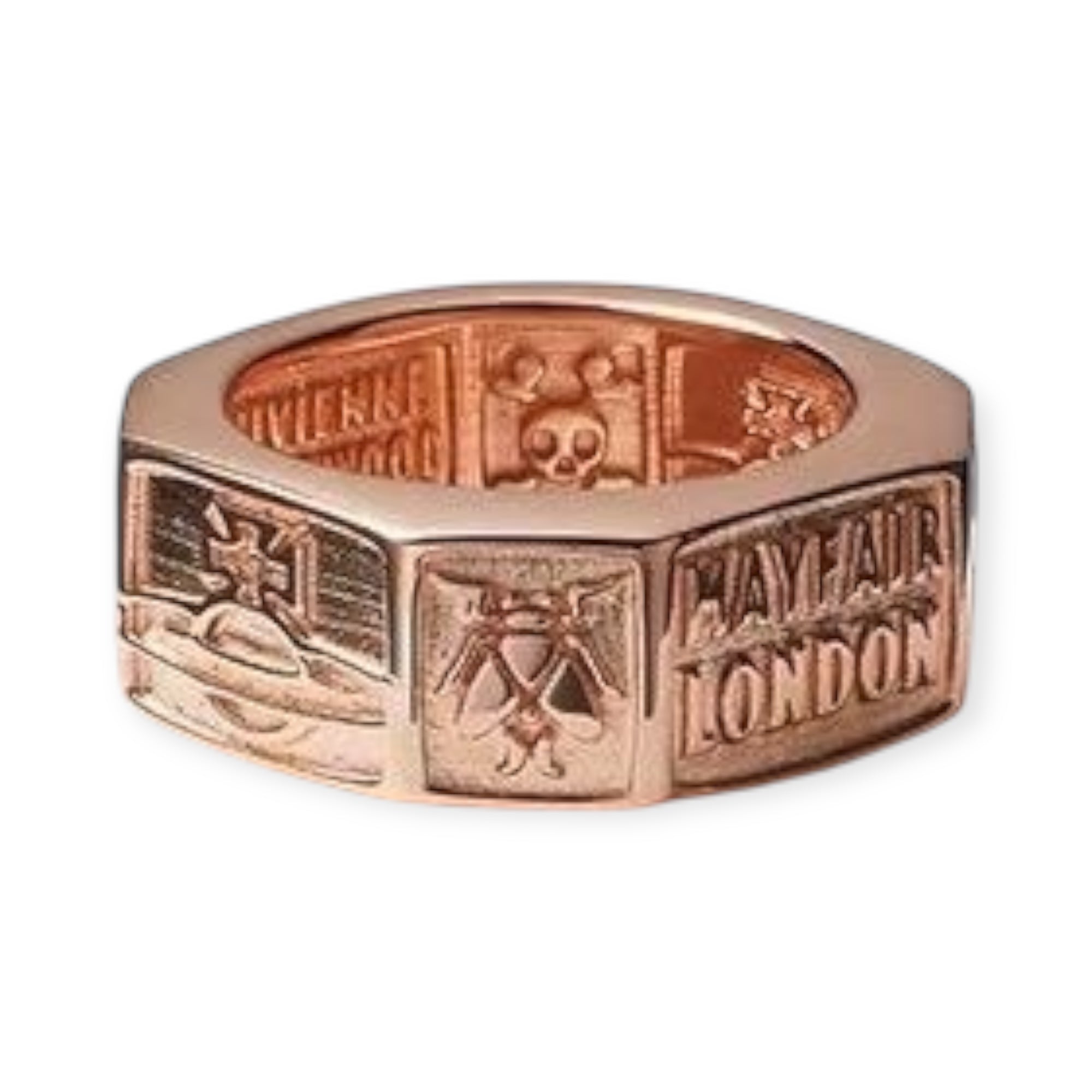 Octagon Shape Multi Symbol Engraved Orb Design Ring (3 Colors)