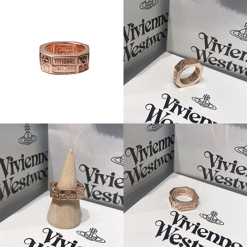Octagon Shape Multi Symbol Engraved Orb Design Ring (3 Colors)