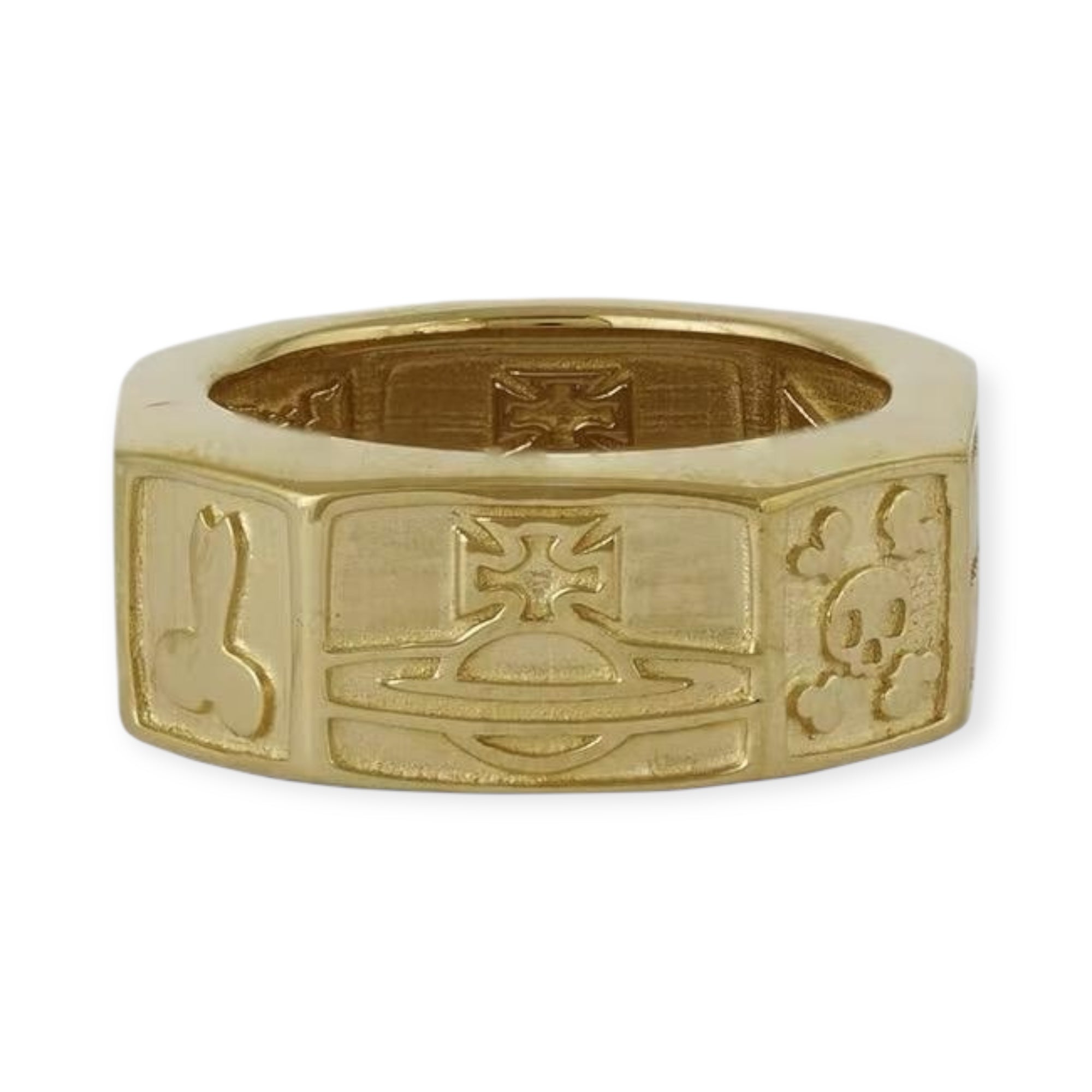 Octagon Shape Multi Symbol Engraved Orb Design Ring (3 Colors)