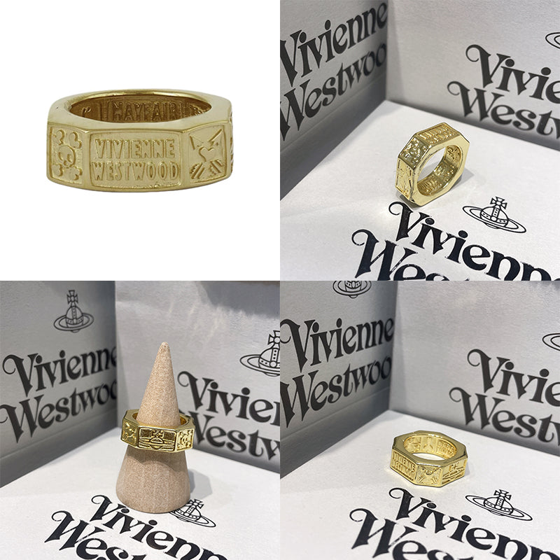 Octagon Shape Multi Symbol Engraved Orb Design Ring (3 Colors)