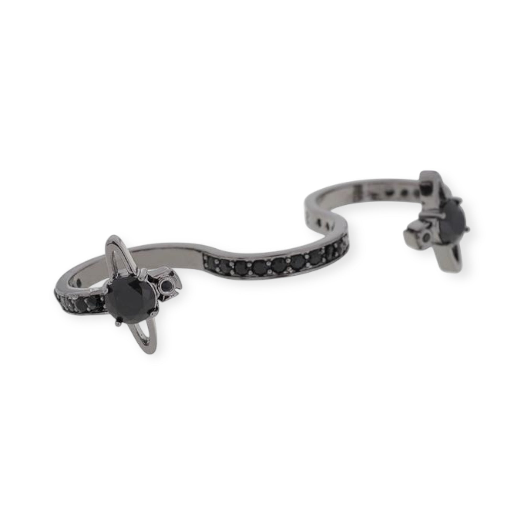 S Shape Three Finger Orb Design Gem Studded Ring (4 colors)