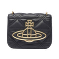 Black Quilted Leather Crossbody Shoulder Bag Gold Orb
