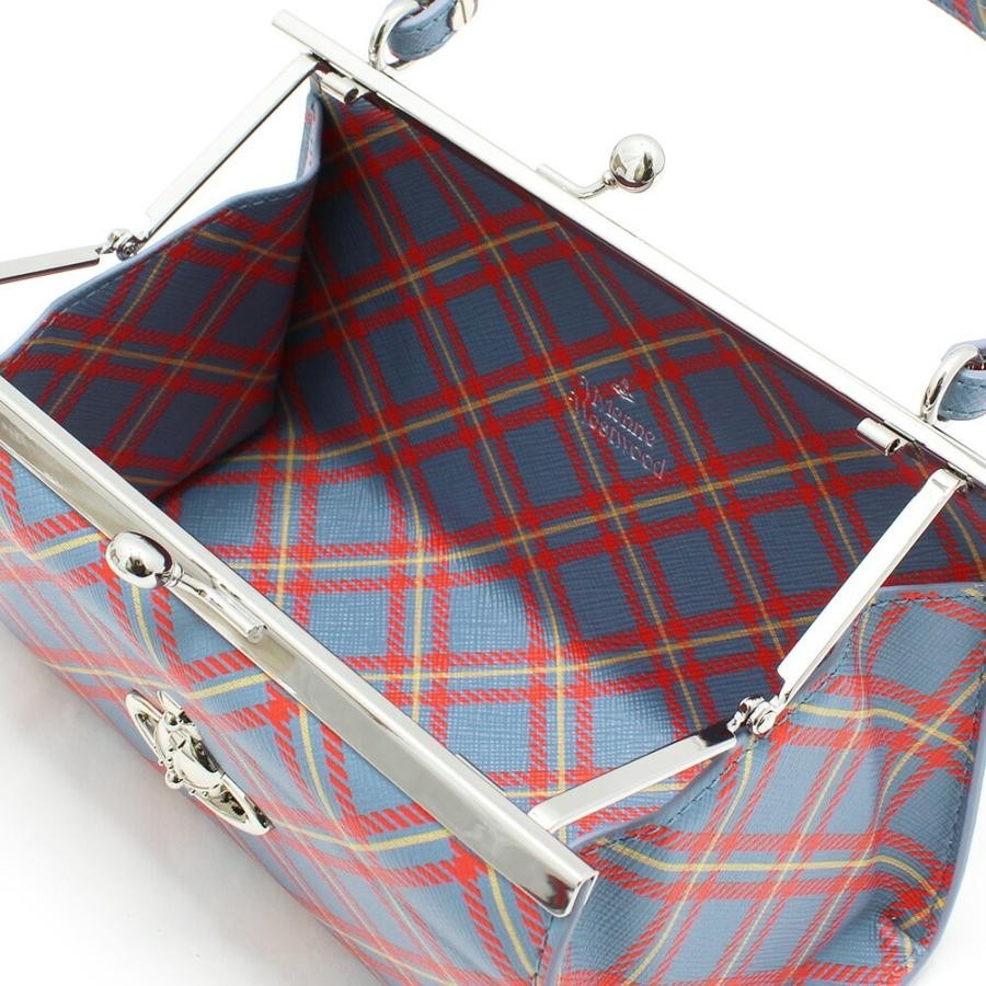 Tartan Print Kiss Lock Top Handle Crossbody Handbag