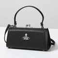 Leather Black Kiss Lock Top Handle Crossbody Handbag Silver Orb