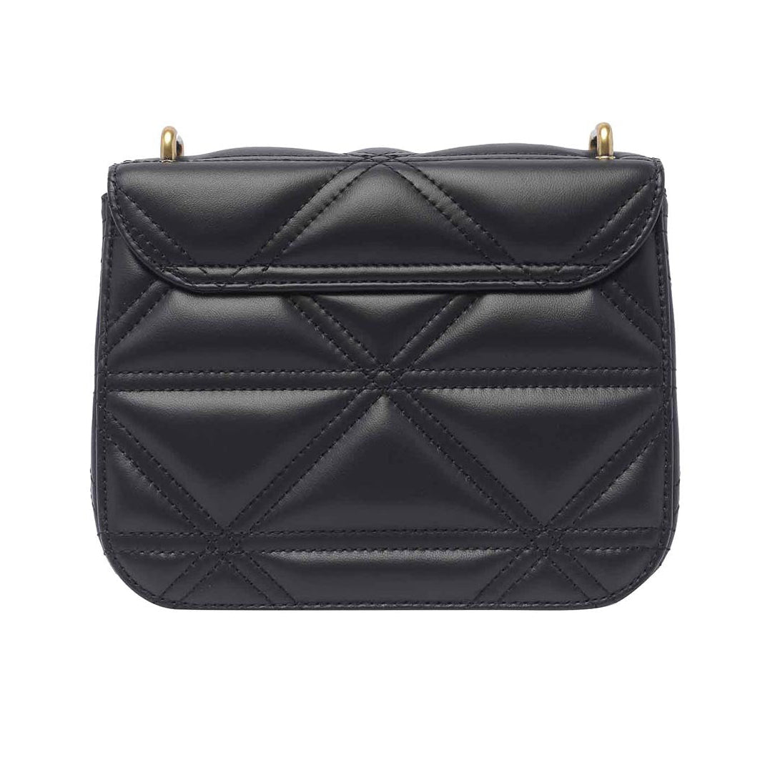 Black Quilted Leather Crossbody Shoulder Bag Gold Orb