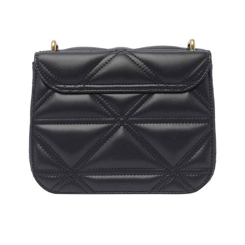 Black Quilted Leather Crossbody Shoulder Bag Gold Orb