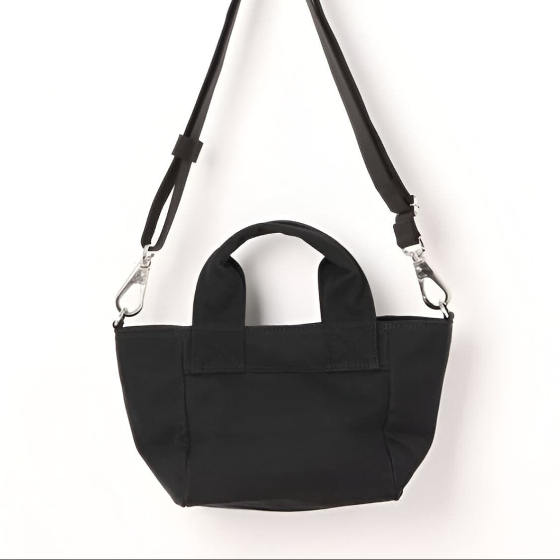 Black Canvas Mini Tote Bag Beige Embroidered Orb Logo Handbag