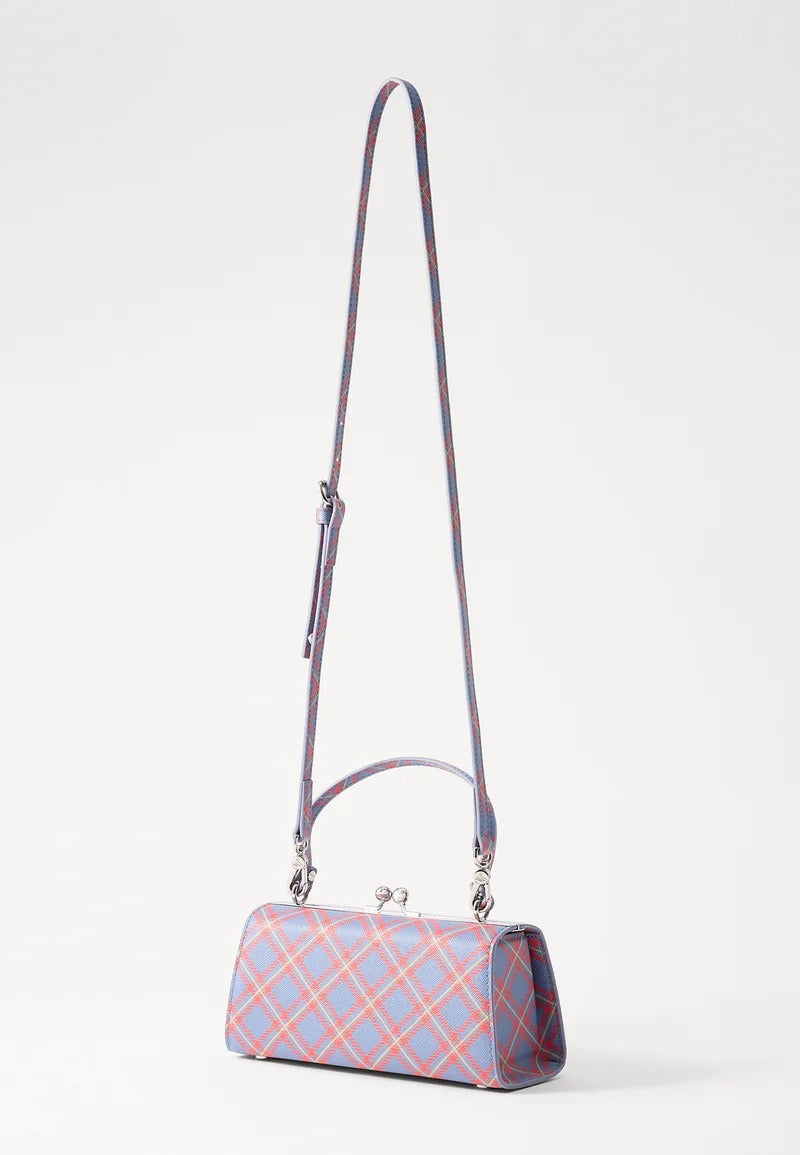 Tartan Print Kiss Lock Top Handle Crossbody Handbag