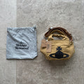 Beige Canvas Mini Tote Bag Black Embroidered Orb Logo Handbag