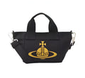 Black Canvas Mini Tote Bag Beige Embroidered Orb Logo Handbag