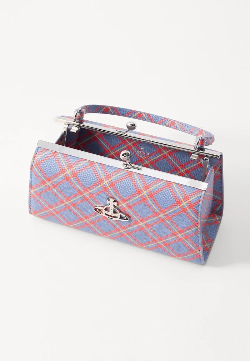 Tartan Print Kiss Lock Top Handle Crossbody Handbag