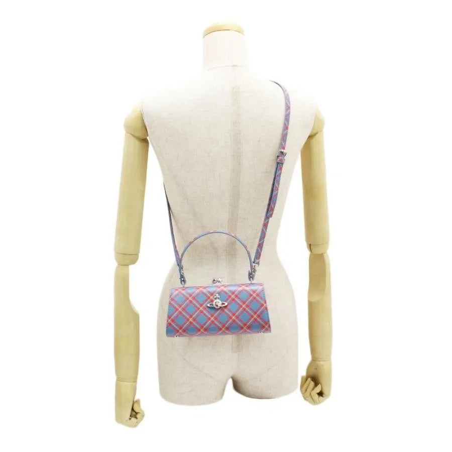 Tartan Print Kiss Lock Top Handle Crossbody Handbag