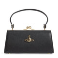 Leather Black Kiss Lock Top Handle Crossbody Handbag Gold Orb